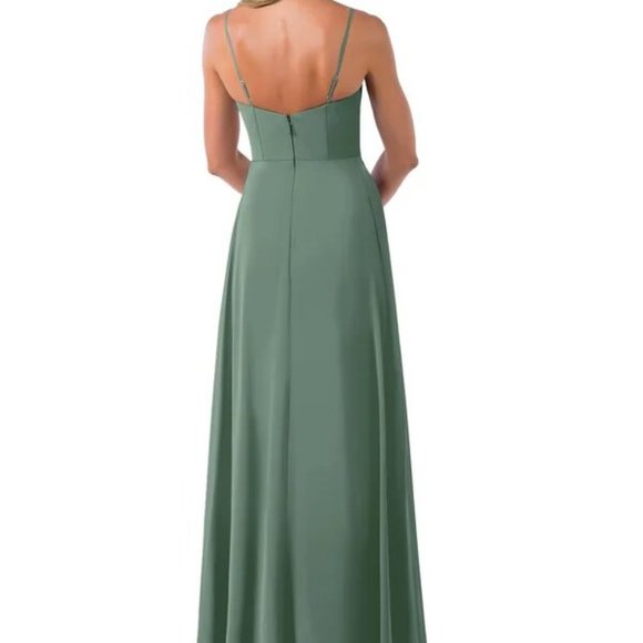 Azazie Full Length Gown in Eucalyptus Color, Size 4 - Picture 2 of 4